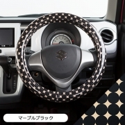 【ハンドルカバー】かわいい おしゃれ 軽自動車 コンパクトカー 日本製/ドット柄 マーブルブラック