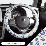 【ハンドルカバー】かわいい おしゃれ 軽自動車 コンパクトカー 日本製 花/ミミパレット柄 ミミパレットネイビー